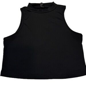 Black Ribbed Mock Neck Cropped Tank Top SHEIN